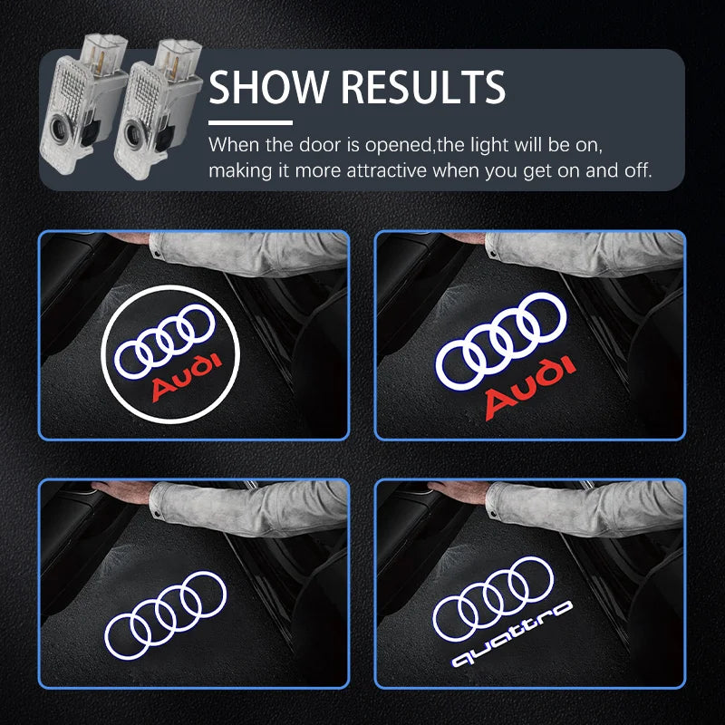 LED Car Door Logo Projector Welcome Light Laser for Audi A1, A3, A4, A5, A6, A7, A8, Q3, Q5, Q7, TT (B5, B6, B7, B8, C5, C6, C7, 8V) Premium Car Accessory