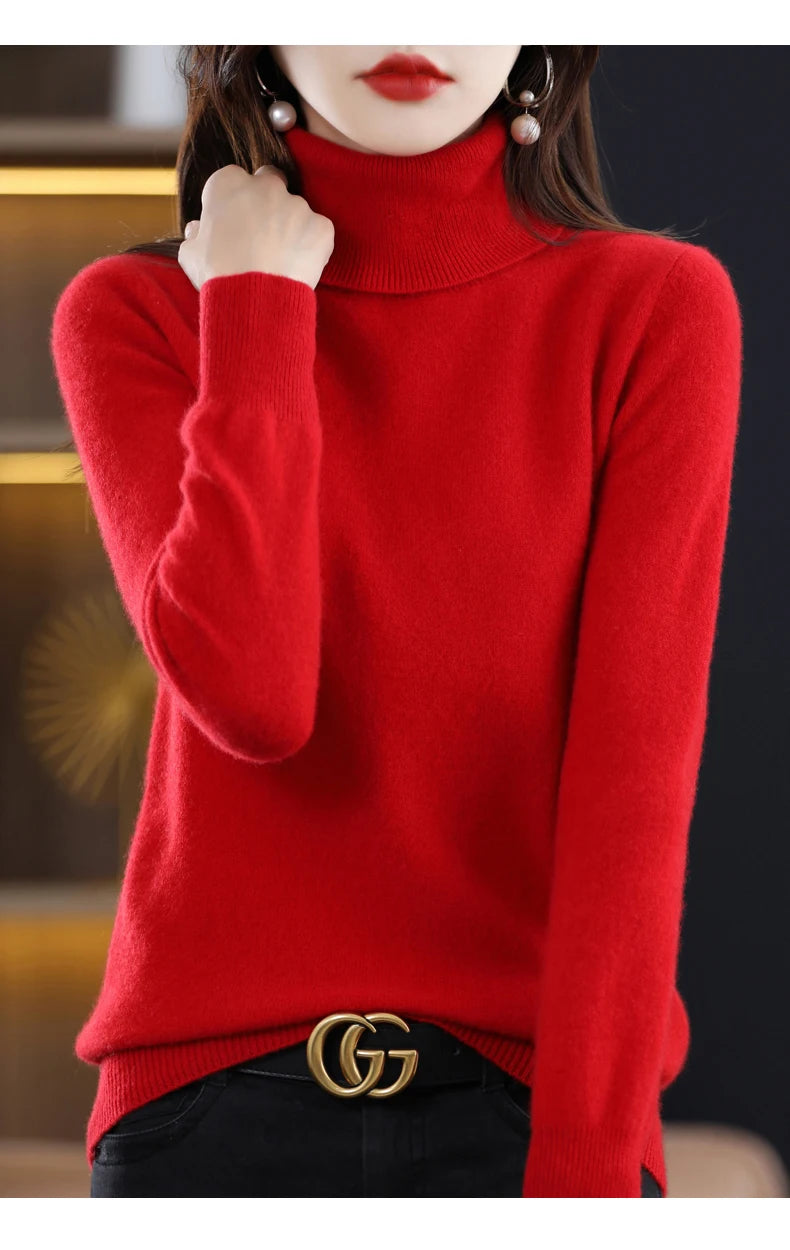 Wool Cashmere Sweater Women Knitted Sweater Turtleneck Long Sleeve Pullovers Autumn Winter.