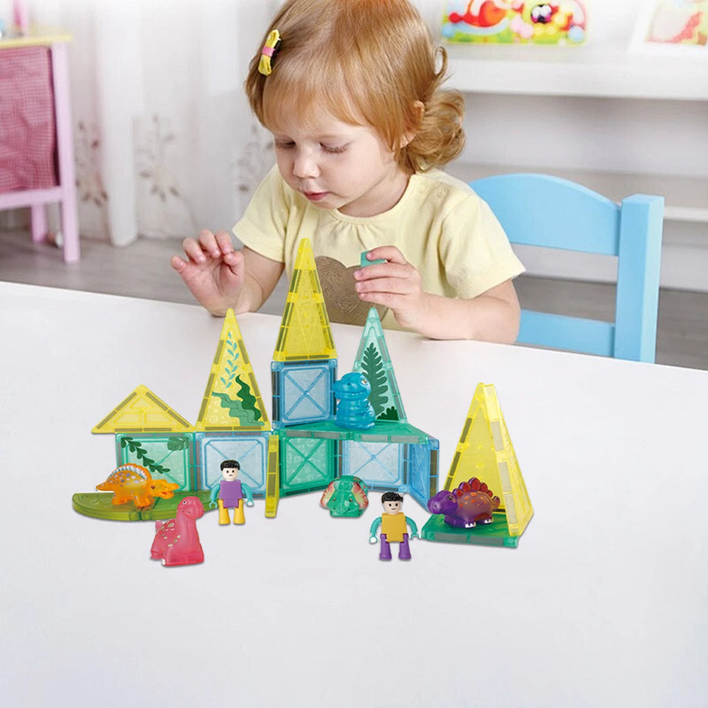 Kids Forest Dinosaur Magnetic Building Blocks Starter Set – Educational Animal Magnet Construction Toy, 29 Pieces