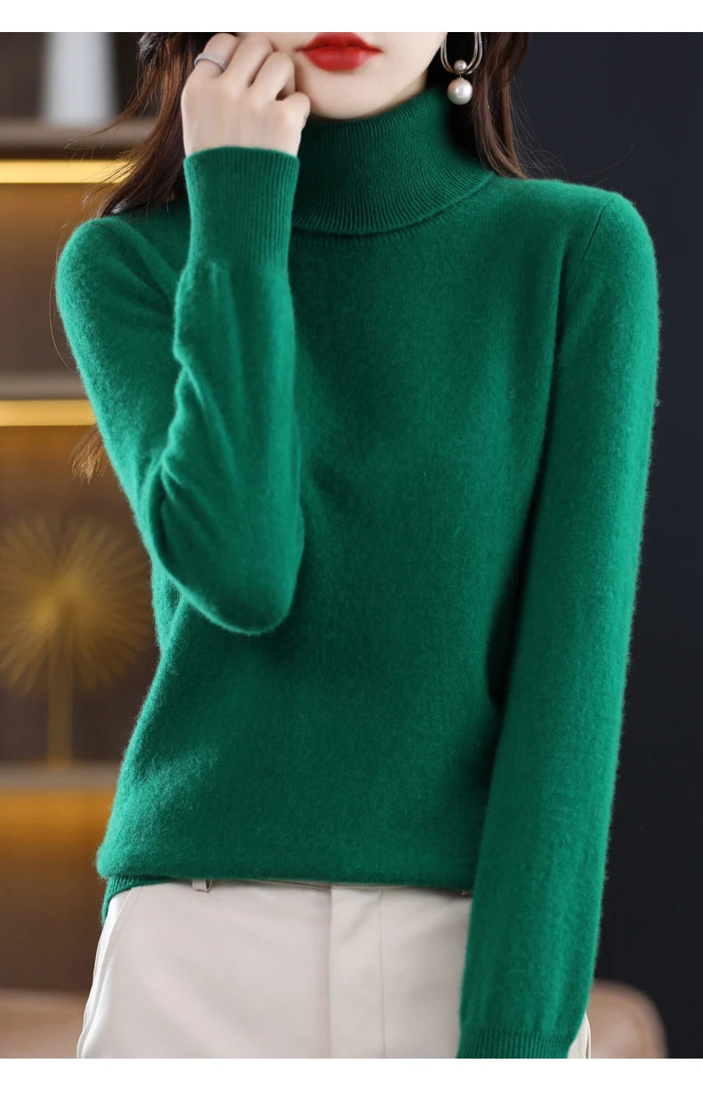 Wool Cashmere Sweater Women Knitted Sweater Turtleneck Long Sleeve Pullovers Autumn Winter.