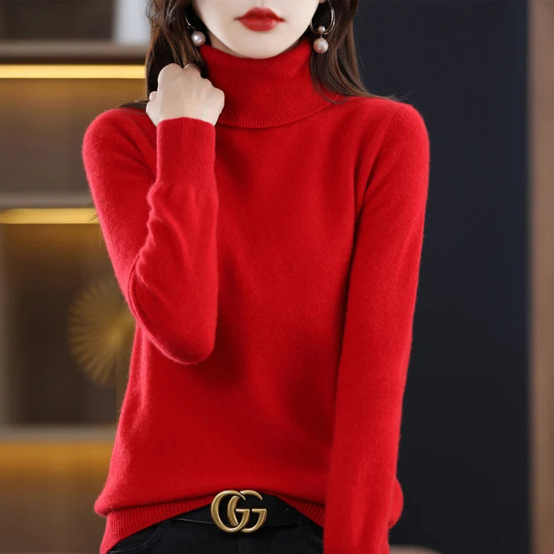 Wool Cashmere Sweater Women Knitted Sweater Turtleneck Long Sleeve Pullovers Autumn Winter.