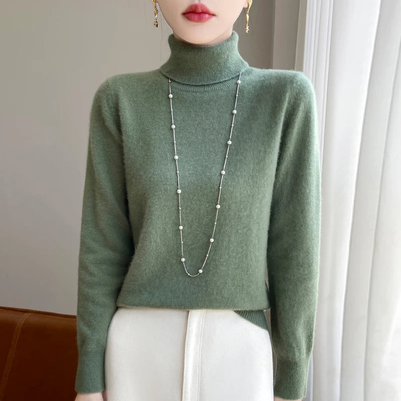 Wool Cashmere Sweater Women Knitted Sweater Turtleneck Long Sleeve Pullovers Autumn Winter.