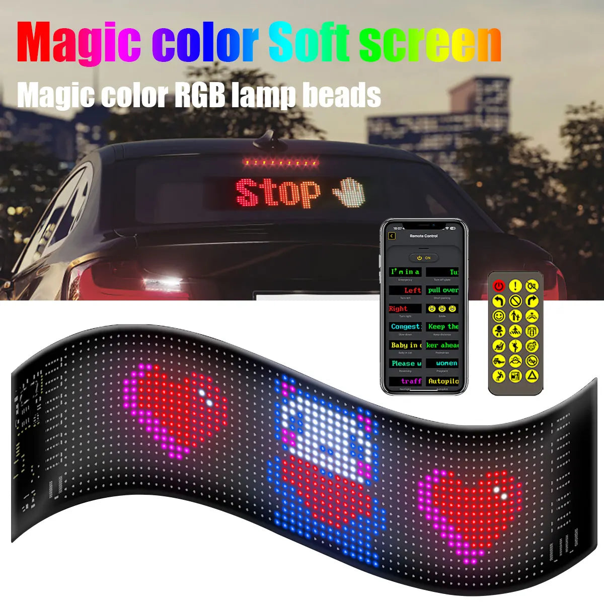 Smart RGB LED Matrix Car Display with APP Control – Custom Scrolling Text, Animated Pixel Board & Windshield Advertising Screen