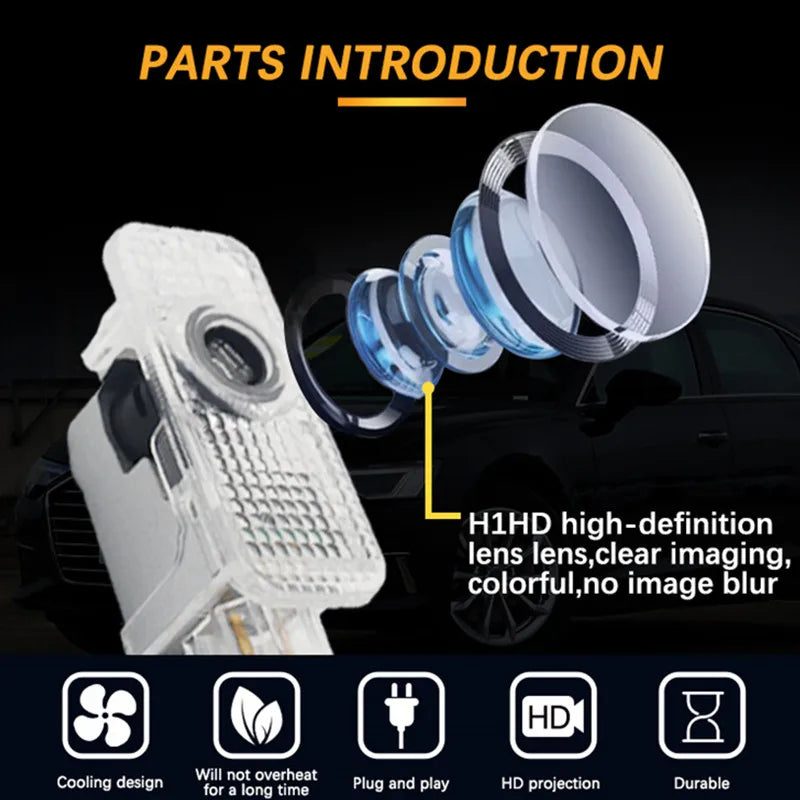 LED Car Door Logo Projector Welcome Light Laser for Audi A1, A3, A4, A5, A6, A7, A8, Q3, Q5, Q7, TT (B5, B6, B7, B8, C5, C6, C7, 8V) Premium Car Accessory