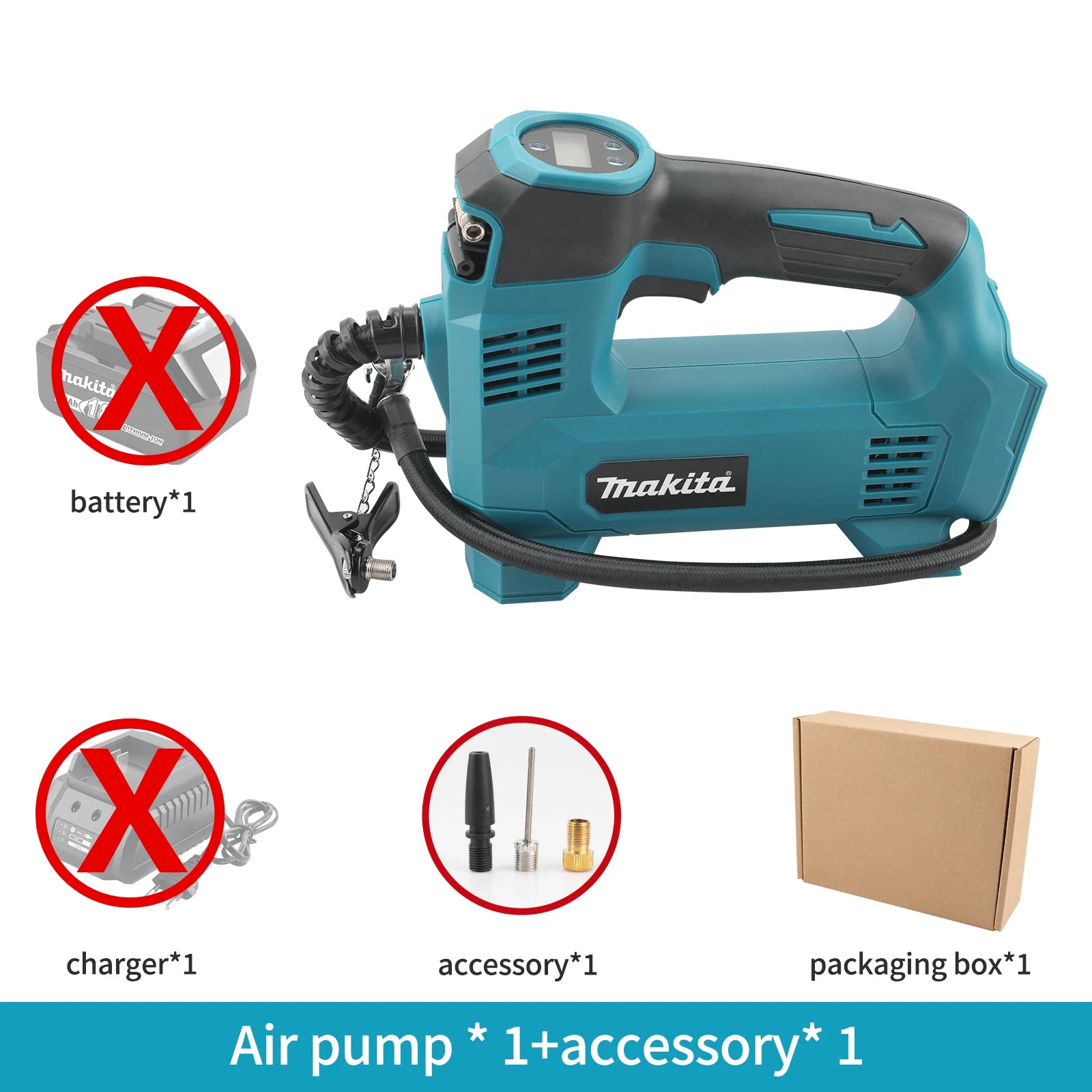 Portable Air pump 18V Battery Lithium-Ion Cordless Inflator For Car Tyre Inflator Electric Motorcycle Pump (No Battery)