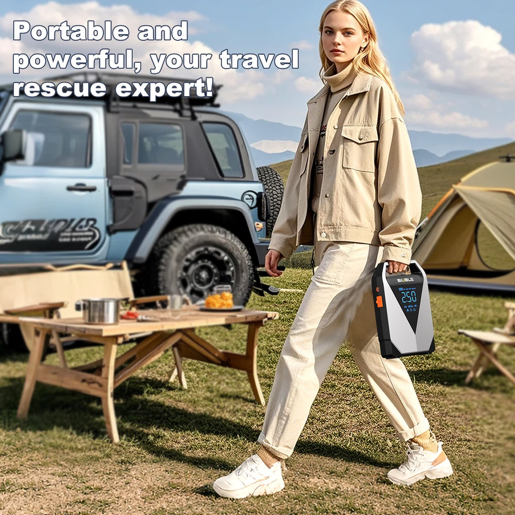 Portable 12V Car Jump Starter with 150PSI Air Compressor – 2500A Battery Booster & Tire Inflator