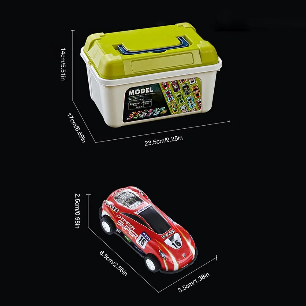 Alloy Pull-Back Racing Cars 10/20/30 – Colorful Inertia Vehicles with Storage Box for Kids