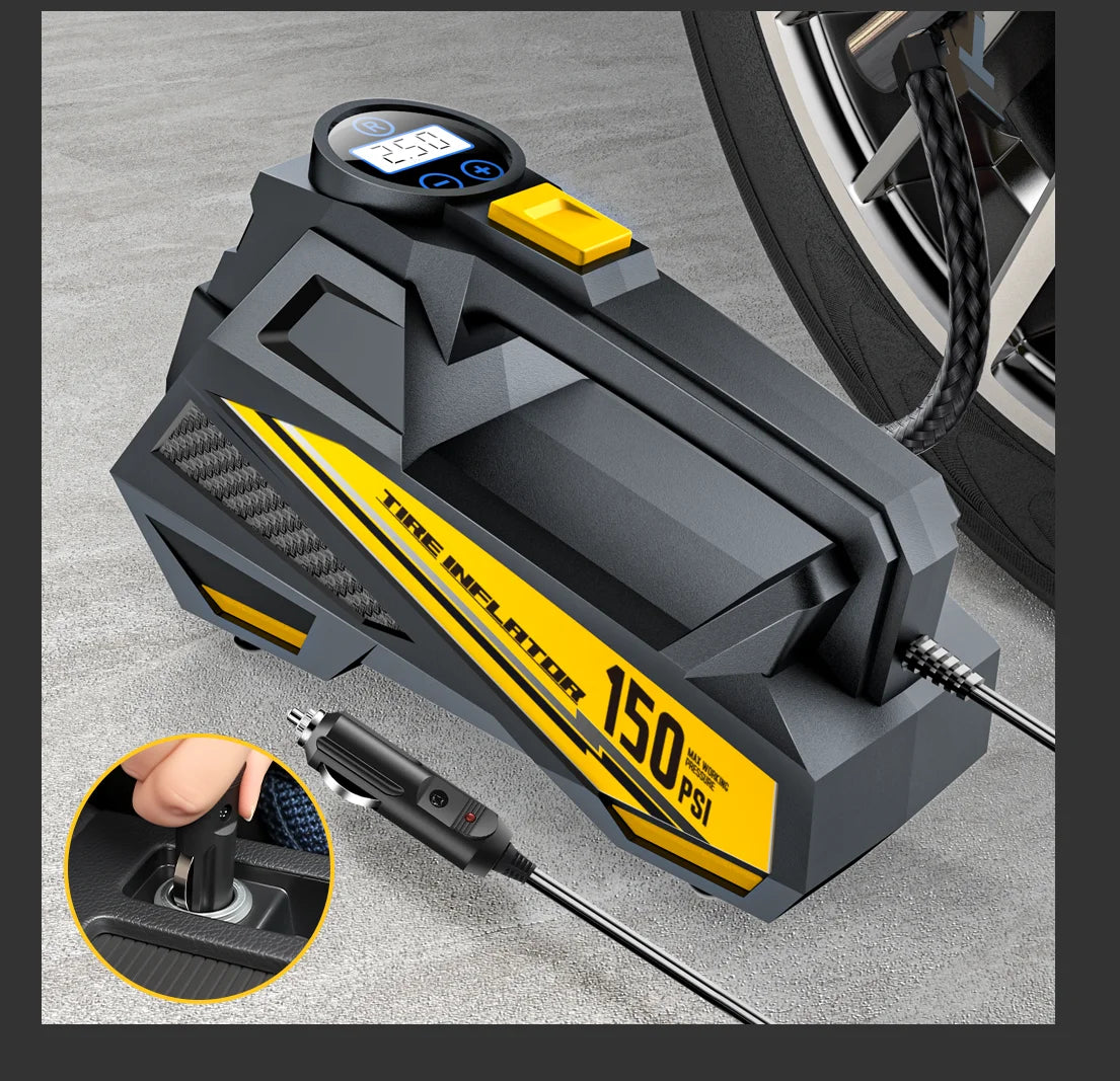 Portable 12V Car Air Compressor 150PSI – Upgraded Corded Tire Pump with Built-In LED Light for Cars, Bikes & Sports Balls