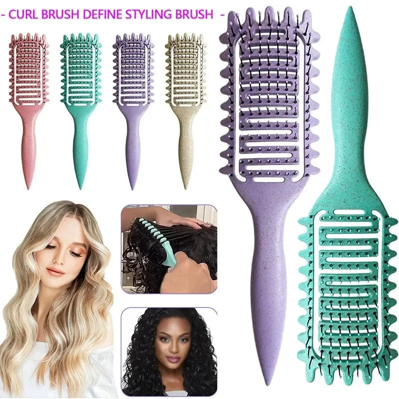 Curl Define Styling Brush Hollow Out Detangling Hair Brush Tangled Wet Curly Hair Comb