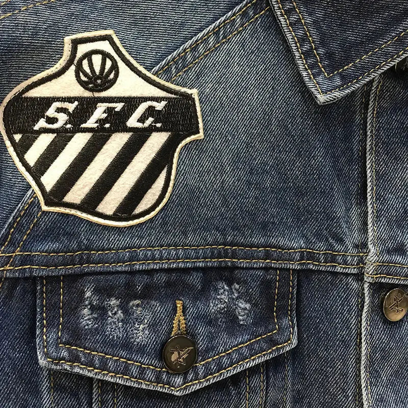 Spring and Autumn New Men's Embroidered Denim Jacket Trendy and Handsome Slim Fit Badge Broken Coat