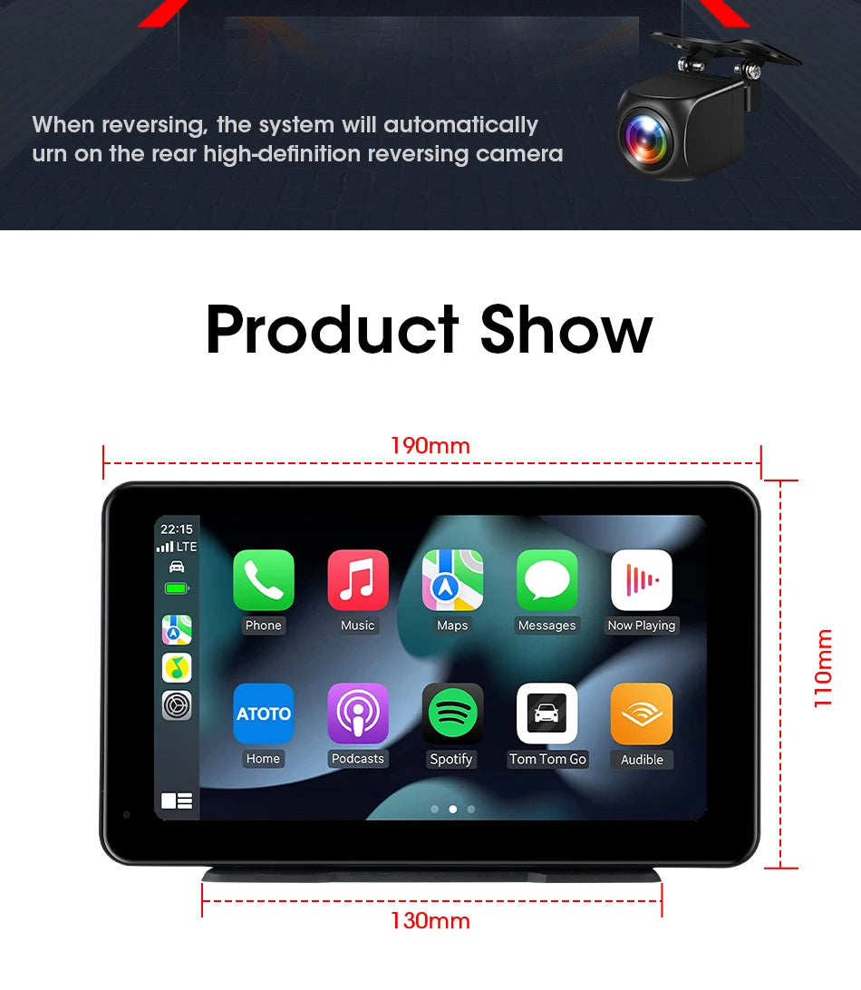 VTOPEK 8.1" 2.5K Car Dash Camera – Wireless CarPlay & Android Auto Display, GPS Navigation, WiFi DVR with Rear Camera