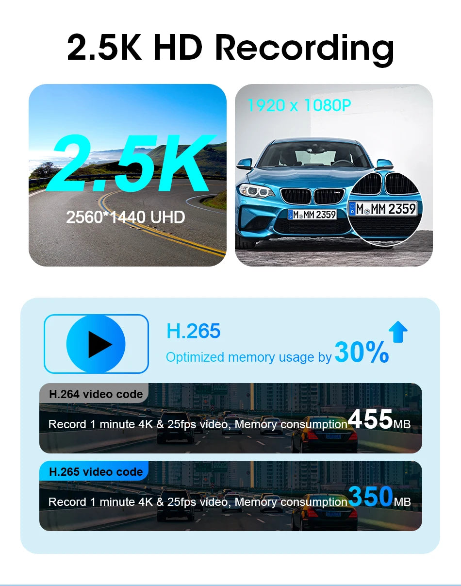 VTOPEK 8.1" 2.5K Car Dash Camera – Wireless CarPlay & Android Auto Display, GPS Navigation, WiFi DVR with Rear Camera
