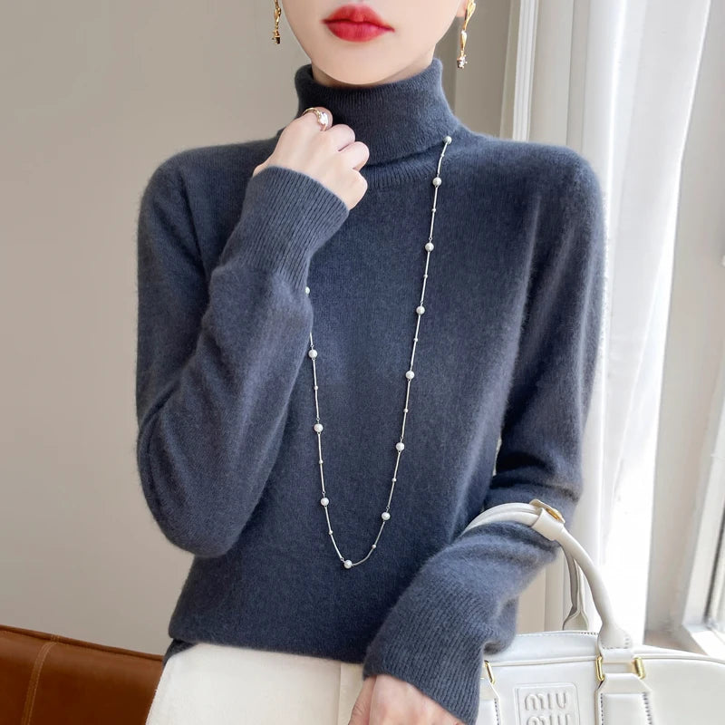 Wool Cashmere Sweater Women Knitted Sweater Turtleneck Long Sleeve Pullovers Autumn Winter.