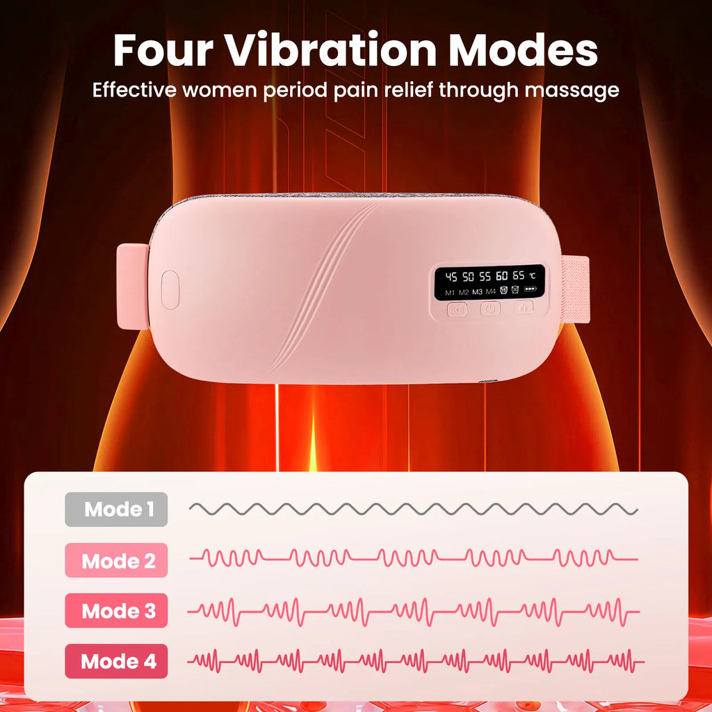 Smart Electric Heating & Vibration Waist Massager Belt with 5 Modes – Warm Therapy Pad for Period Cramp Relief and Comfort