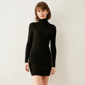 Turtleneck Sweater Slim-Fit Bottoming Solid Color Tight-Fitting Knitted Bag Hip Women Dress.