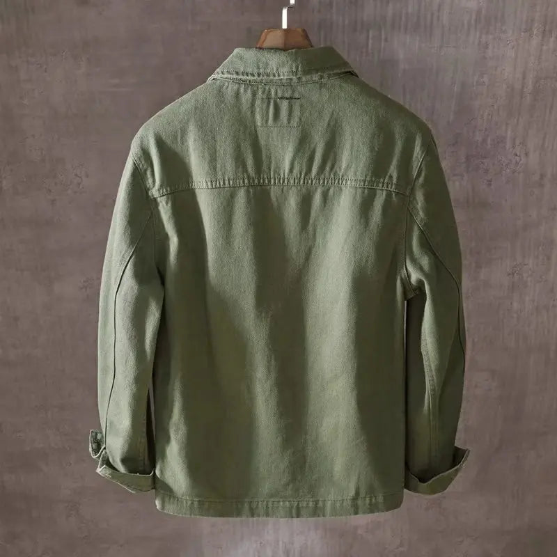 Spring and Autumn New Men's Fashion Casual Loose Jacket Solid Pocket Work Wear Denim Jacket