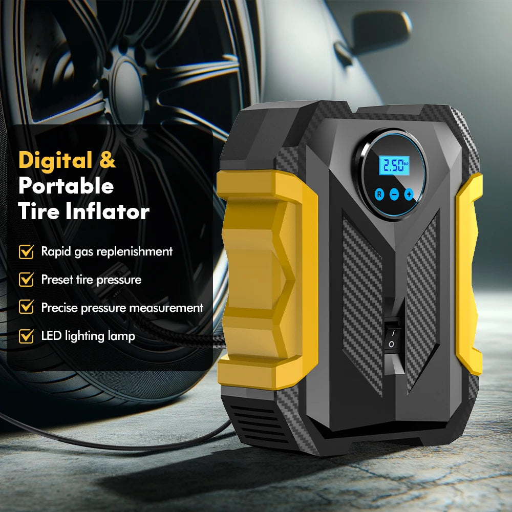 Carsun 150PSI 12V Digital Tire Inflator with LED Light, Smart Pressure Control & 3M Power Cord – For Cars, Bikes & Balls