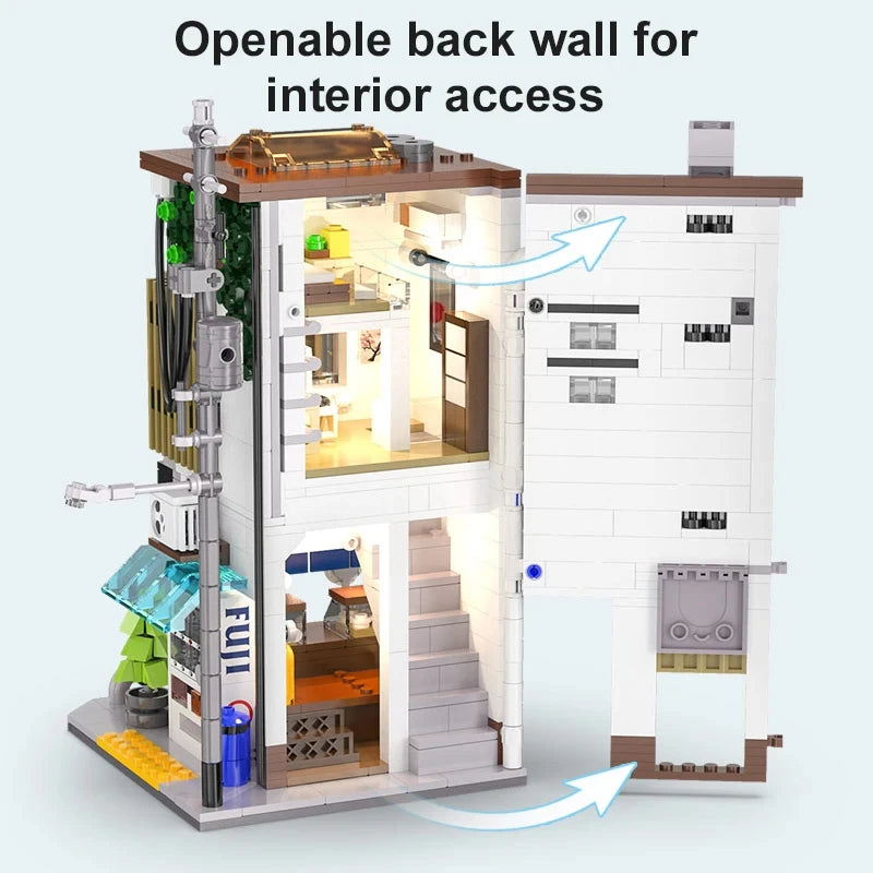 Cada LED Japanese Street View Building Blocks – Steamed Bun House & Summer Café Set