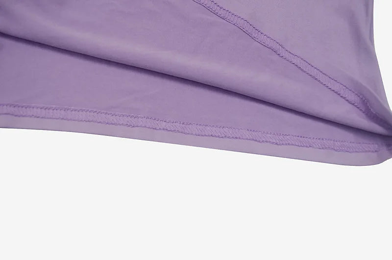 High-neck Purple Long-sleeved Pleated Tie-up Dress Skirt.