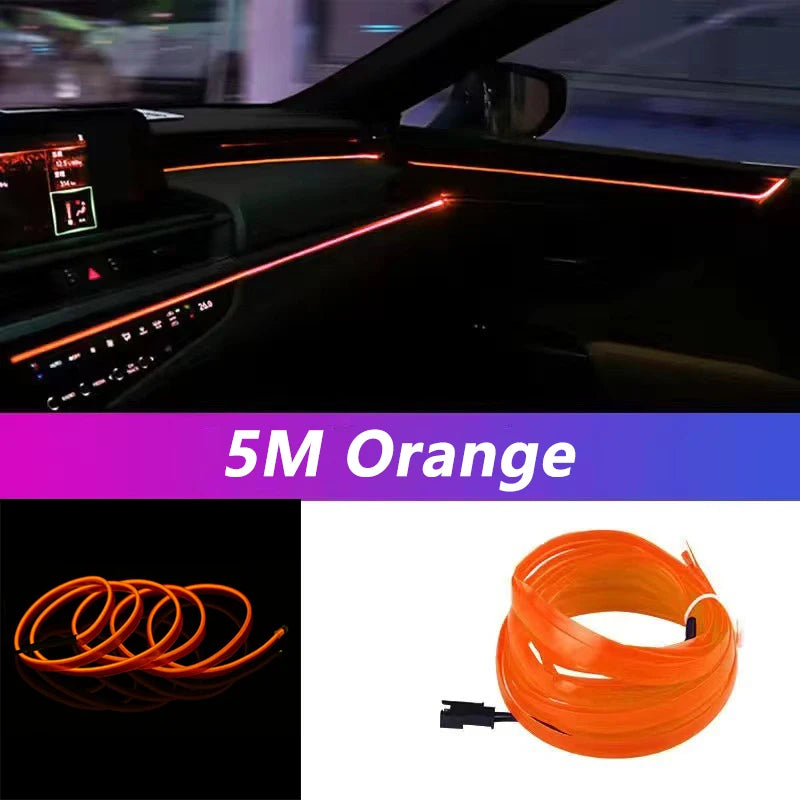 5M Car Interior LED Neon Strip Light USB – Flexible EL Wire Ambient Lighting Decorative Lamp for Auto DIY Atmosphere
