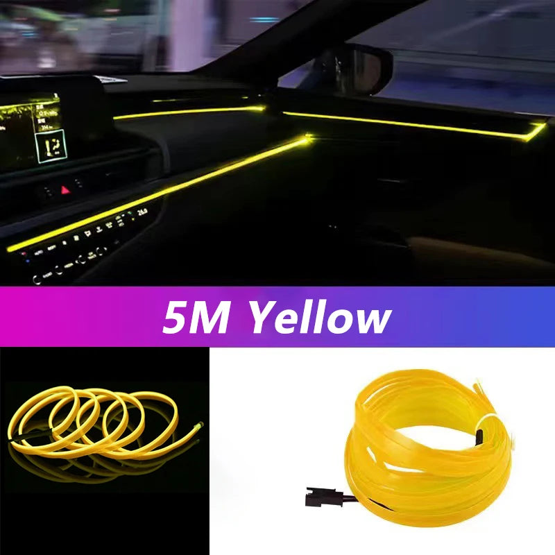 5M Car Interior LED Neon Strip Light USB – Flexible EL Wire Ambient Lighting Decorative Lamp for Auto DIY Atmosphere