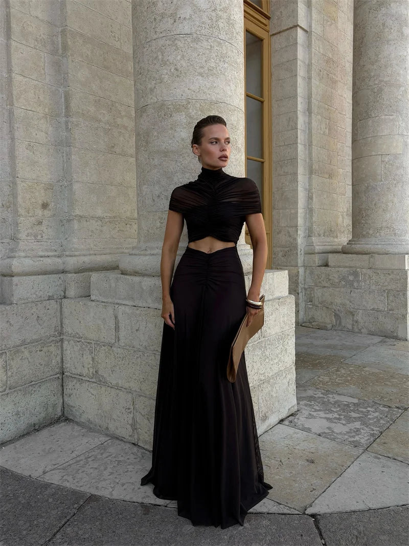 Women’s Fashion Bodycon Maxi Dress with High Waist & Hollow Detailing