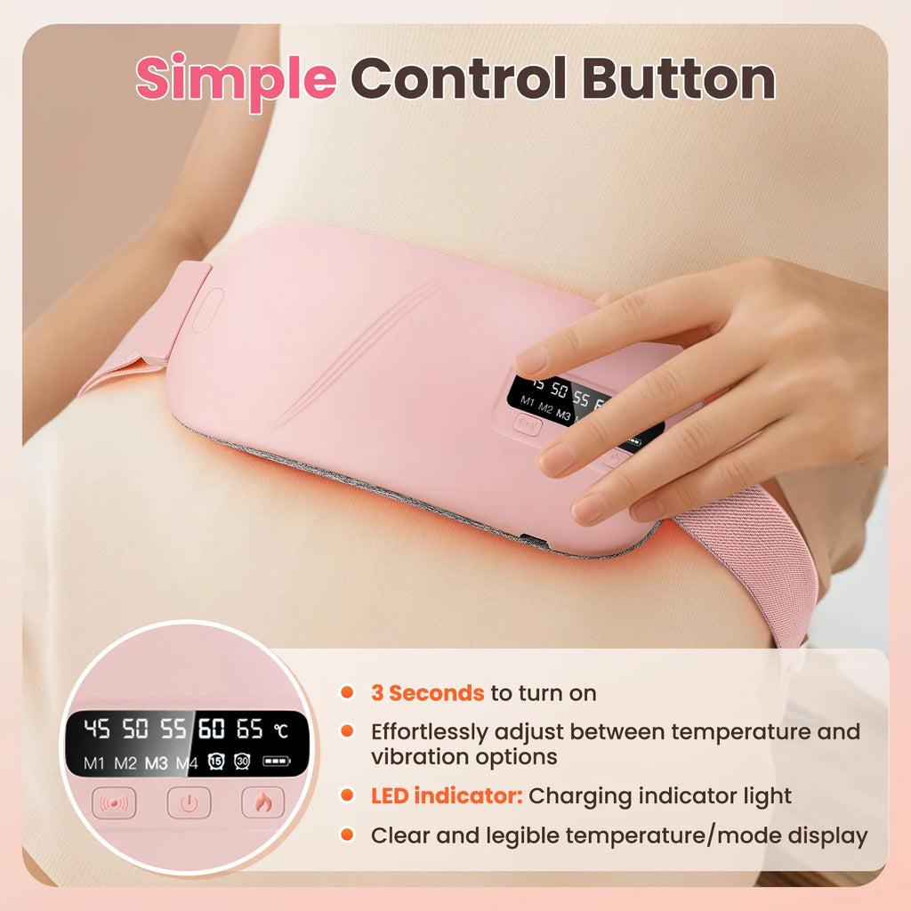 Smart Electric Heating & Vibration Waist Massager Belt with 5 Modes – Warm Therapy Pad for Period Cramp Relief and Comfort