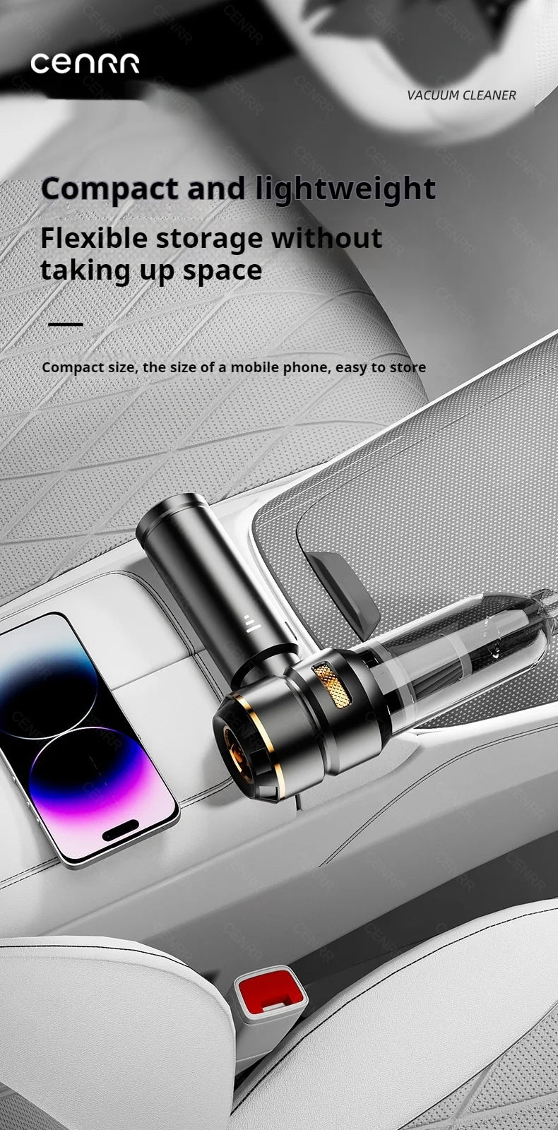 CENRR Portable Car Vacuum Cleaner – 998000PA Powerful Handheld Auto Cleaner with Dust Display Light & Strong Suction