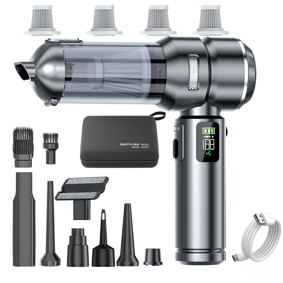 Portable 98,000PA Car Vacuum Cleaner with LED Light – Powerful Cordless Handheld Mini Vacuum & Blower for Car and Home