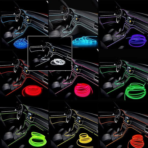 5M Car Interior LED Neon Strip Light USB – Flexible EL Wire Ambient Lighting Decorative Lamp for Auto DIY Atmosphere
