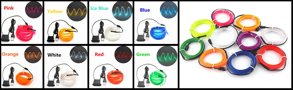 5M Car Interior LED Neon Strip Light USB – Flexible EL Wire Ambient Lighting Decorative Lamp for Auto DIY Atmosphere