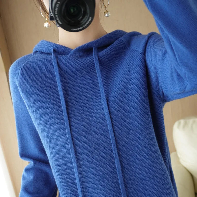 New Hooded Sweatshirt Bottoming with Knitted Sweater Casual Hooded Pullovers
