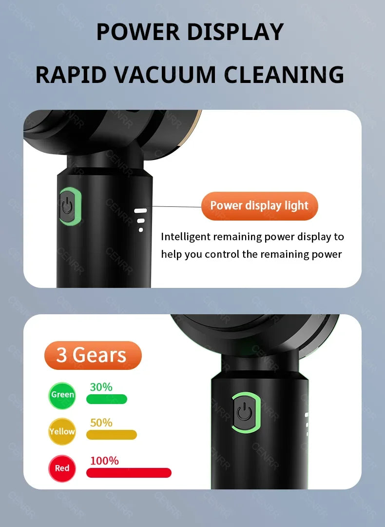 CENRR Portable Car Vacuum Cleaner – 998000PA Powerful Handheld Auto Cleaner with Dust Display Light & Strong Suction