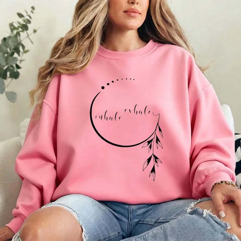 Inhale Exhale Sweatshirt Motivational Hoodie for Woman Aesthetic Mindfulness Hoody Yoga Teacher