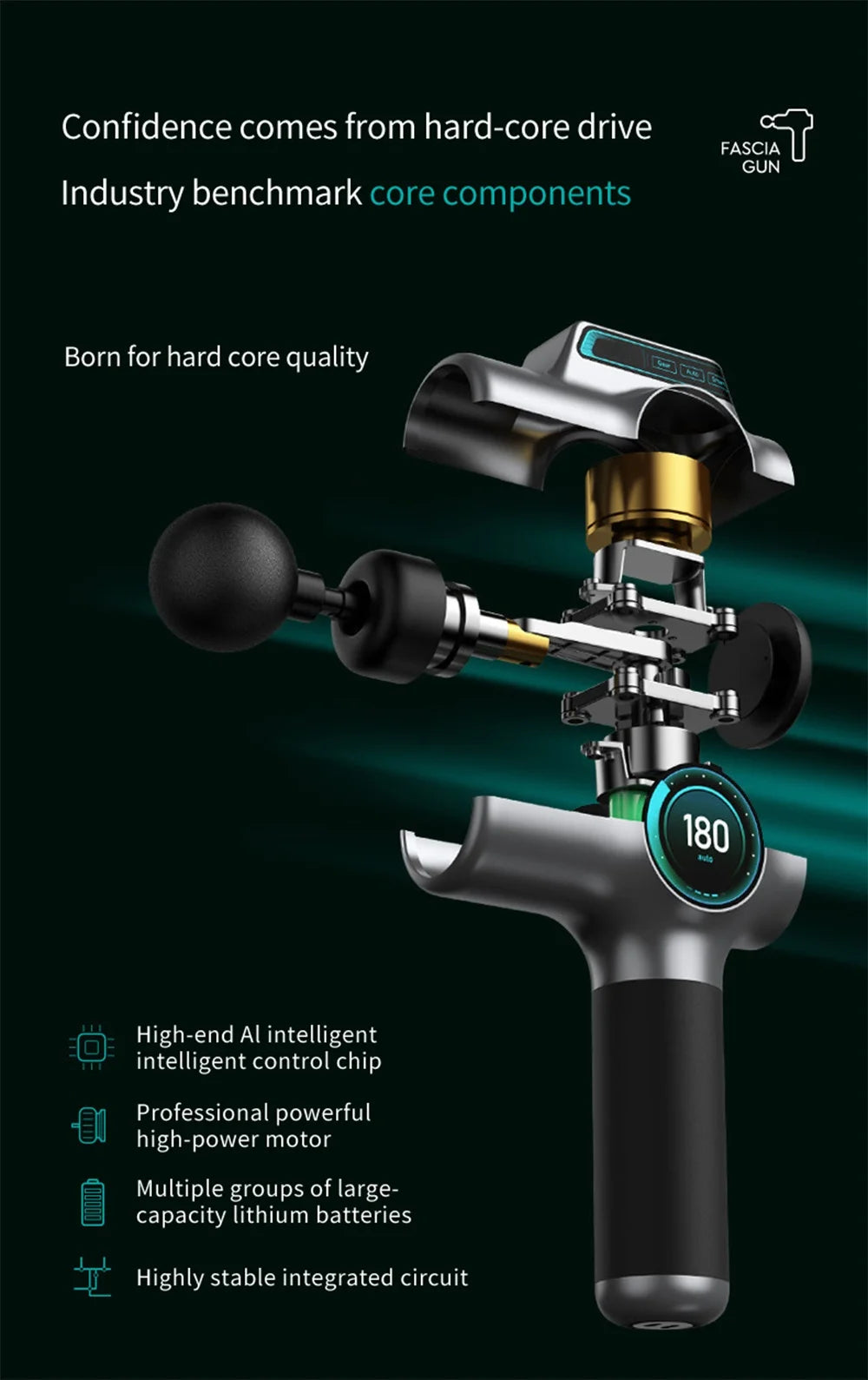 Elite 99-Level Percussion Massage Gun for Deep Muscle Therapy, Quiet Electric Body Massager for Fast Recovery and Pain Relief