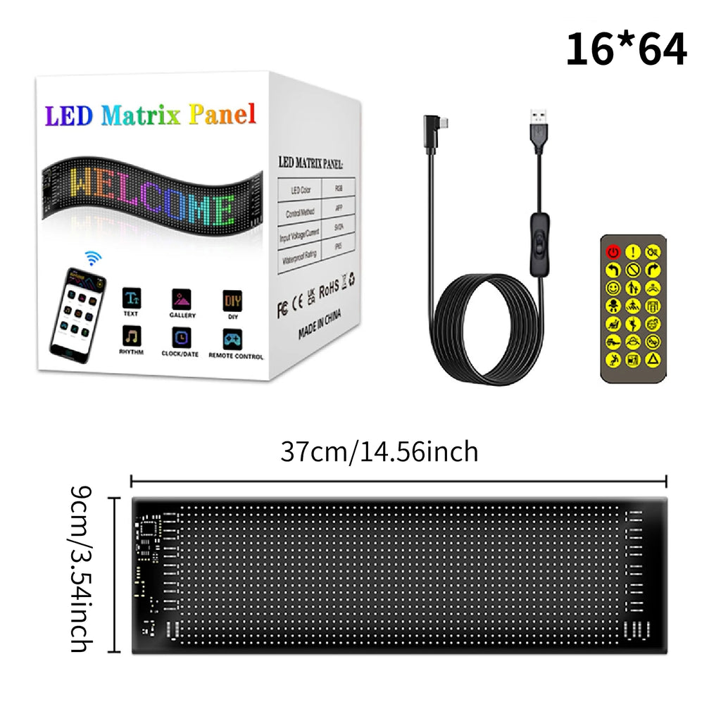 Smart RGB LED Matrix Car Display with APP Control – Custom Scrolling Text, Animated Pixel Board & Windshield Advertising Screen
