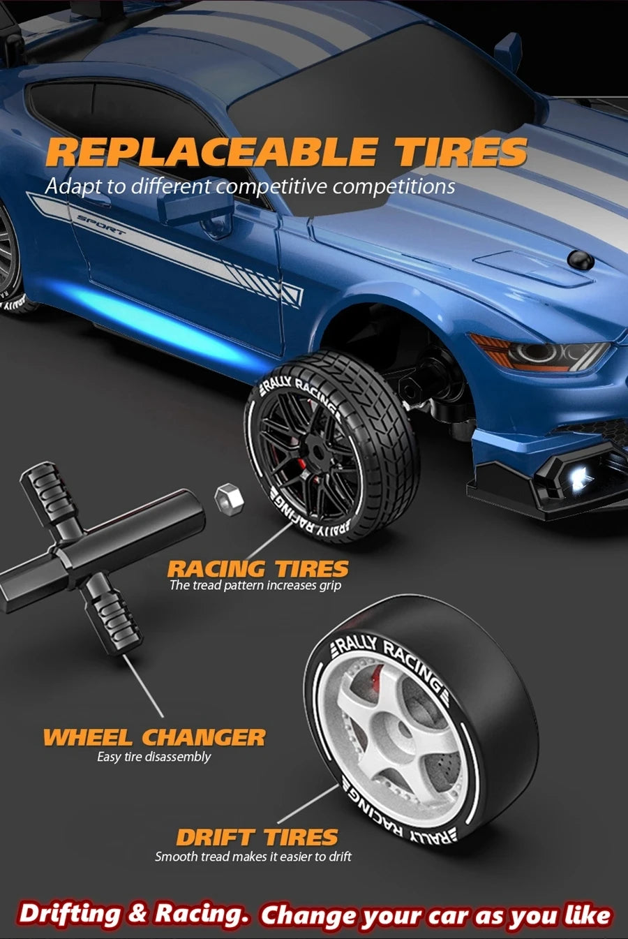 4WD RC Drift Car – High-Speed Remote Control Racing Vehicle with LED Lights and 2.4GHz Controller for Kids