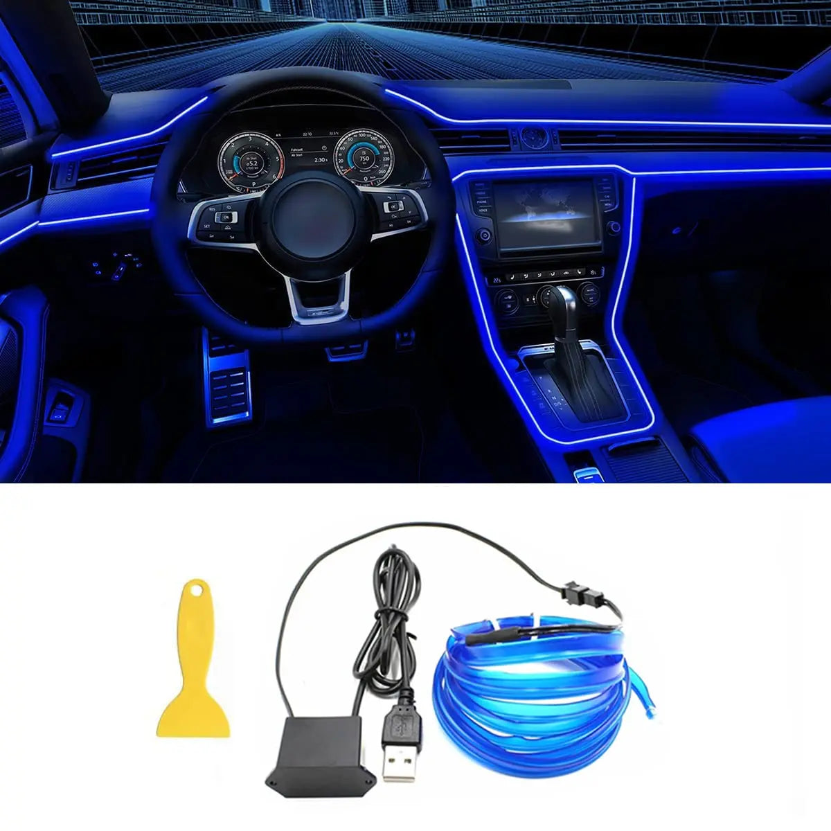 5M Car Interior LED Neon Strip Light USB – Flexible EL Wire Ambient Lighting Decorative Lamp for Auto DIY Atmosphere