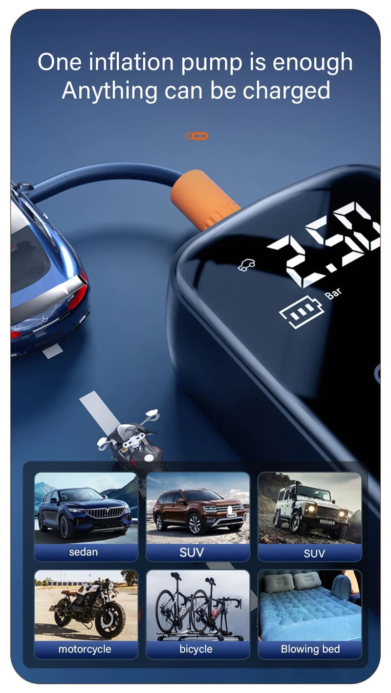 Wireless Car Air Compressor Air Pump Electric Tire Inflator Pump for Motorcycle Bicycle AUTO Tyre with Digital Display