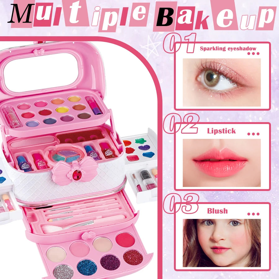 Washable Kids Makeup Kit for Girls – Real Pretend Play Beauty Set for Toddlers & Children