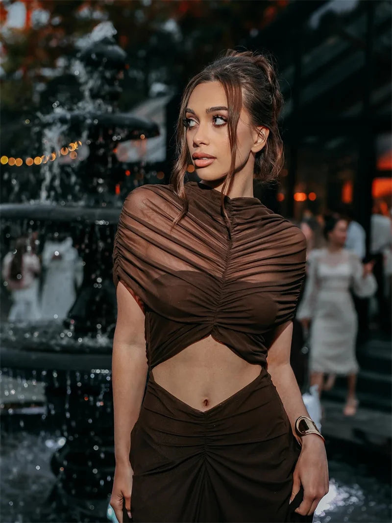 Women’s Fashion Bodycon Maxi Dress with High Waist & Hollow Detailing