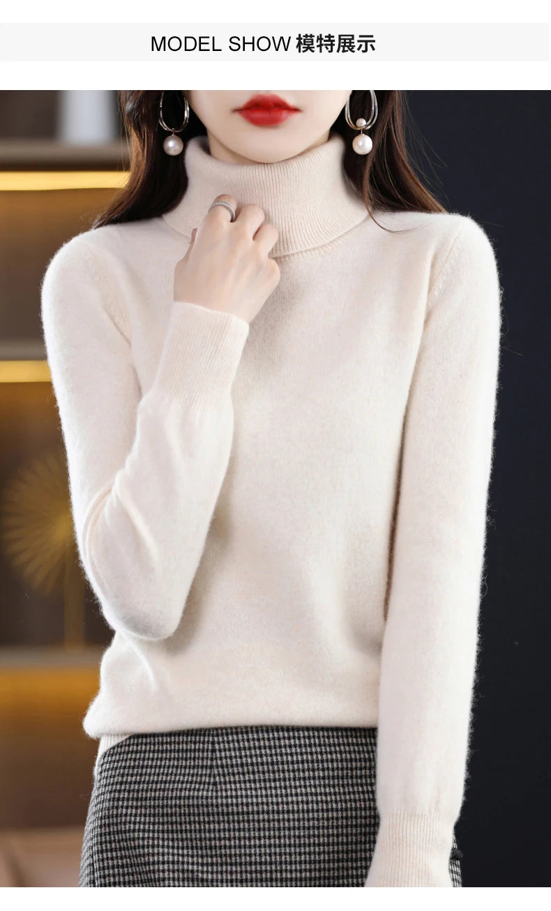 Wool Cashmere Sweater Women Knitted Sweater Turtleneck Long Sleeve Pullovers Autumn Winter.