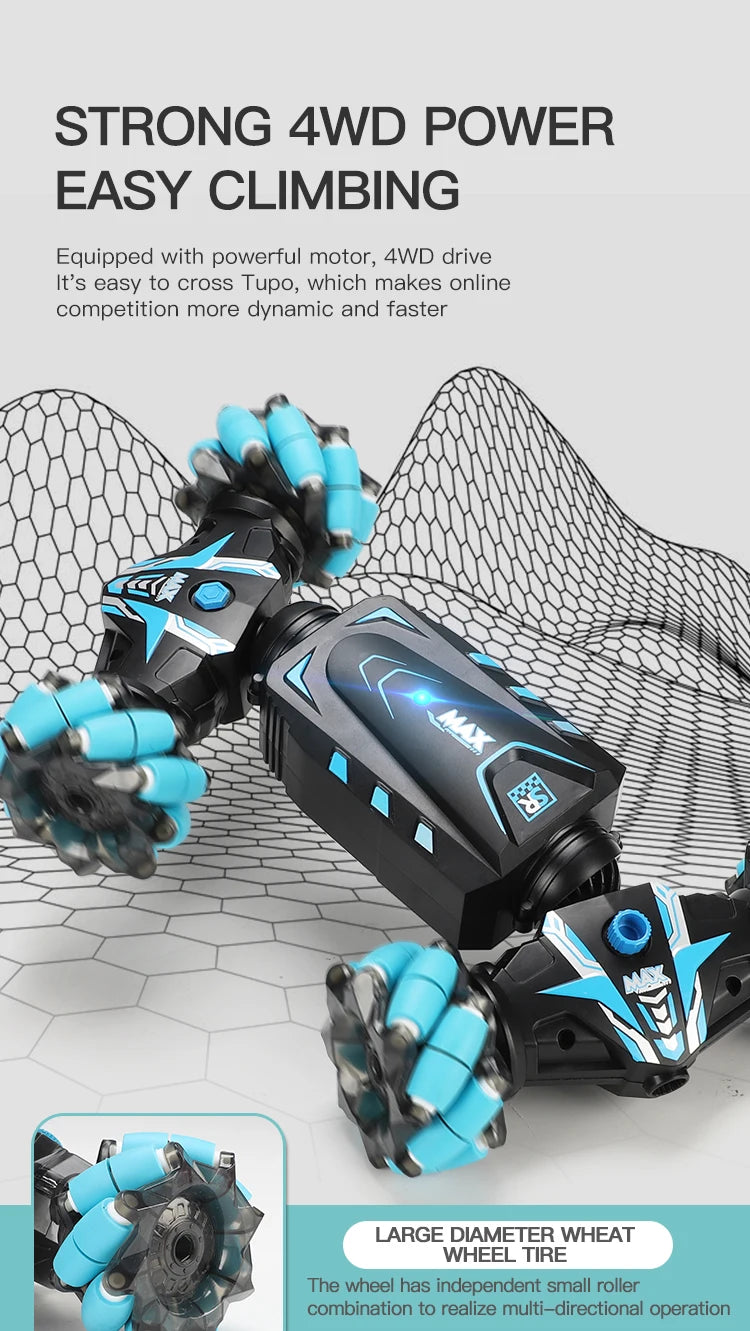 4WD Stunt Remote Control Car with LED Lights, Gesture Sensing, Deformable Twisting & Climbing Features – Electronic Toy for Kids