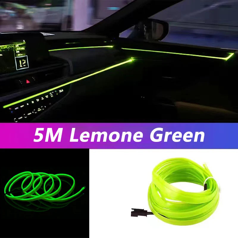 5M Car Interior LED Neon Strip Light USB – Flexible EL Wire Ambient Lighting Decorative Lamp for Auto DIY Atmosphere
