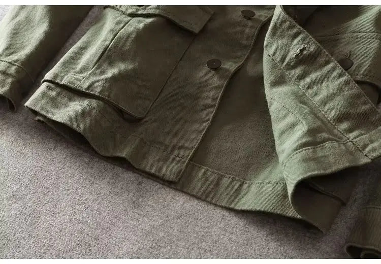 Spring and Autumn New Men's Fashion Casual Loose Jacket Solid Pocket Work Wear Denim Jacket