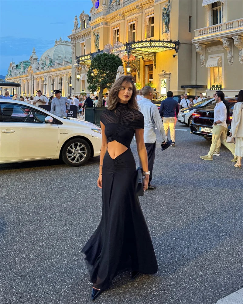 Women’s Fashion Bodycon Maxi Dress with High Waist & Hollow Detailing