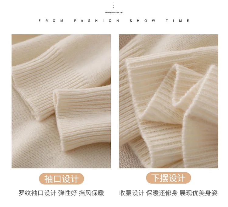 Autumn Winter Wool Sweater Mock Neck Office Lady Knitted Pullover Solid Soft Long Sleeve