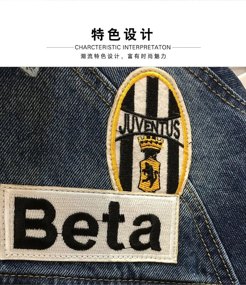 Spring and Autumn New Men's Embroidered Denim Jacket Trendy and Handsome Slim Fit Badge Broken Coat