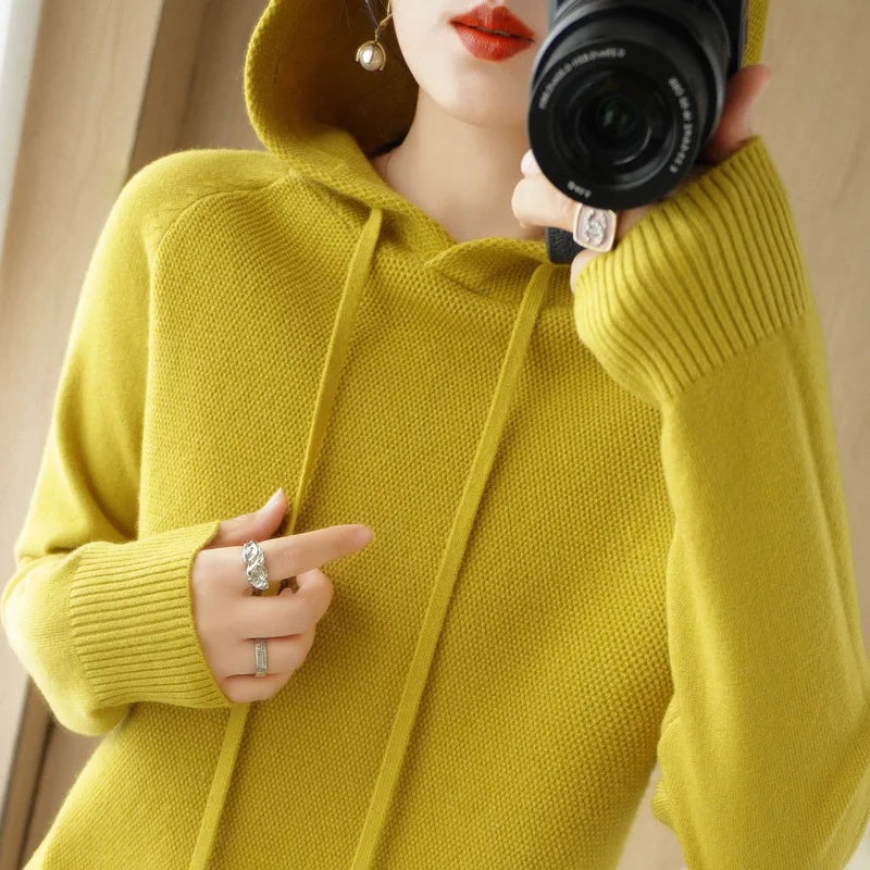 New Hooded Sweatshirt Bottoming with Knitted Sweater Casual Hooded Pullovers