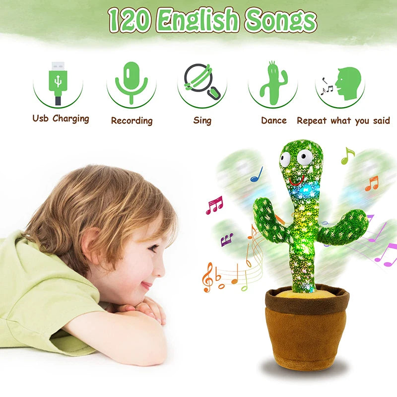 Dancing Cactus Plush Toy – 120 Songs, Talking & Voice Repeat, USB Rechargeable Musical Speaker Stuffed Toy for Kids Gift